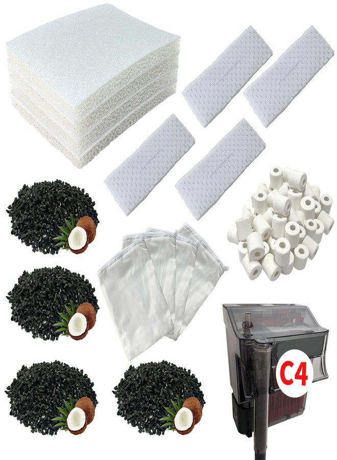 beaufan 13 Set Aquarium Filter Media Kits Replacement for Fluval C4 (40-70 Gal) Aquarium Power Filter, Includes 4 Foam Pads, 4 Tarpaulins, 4 Activated Carbons, 1 Ceramic Ring - Image 1